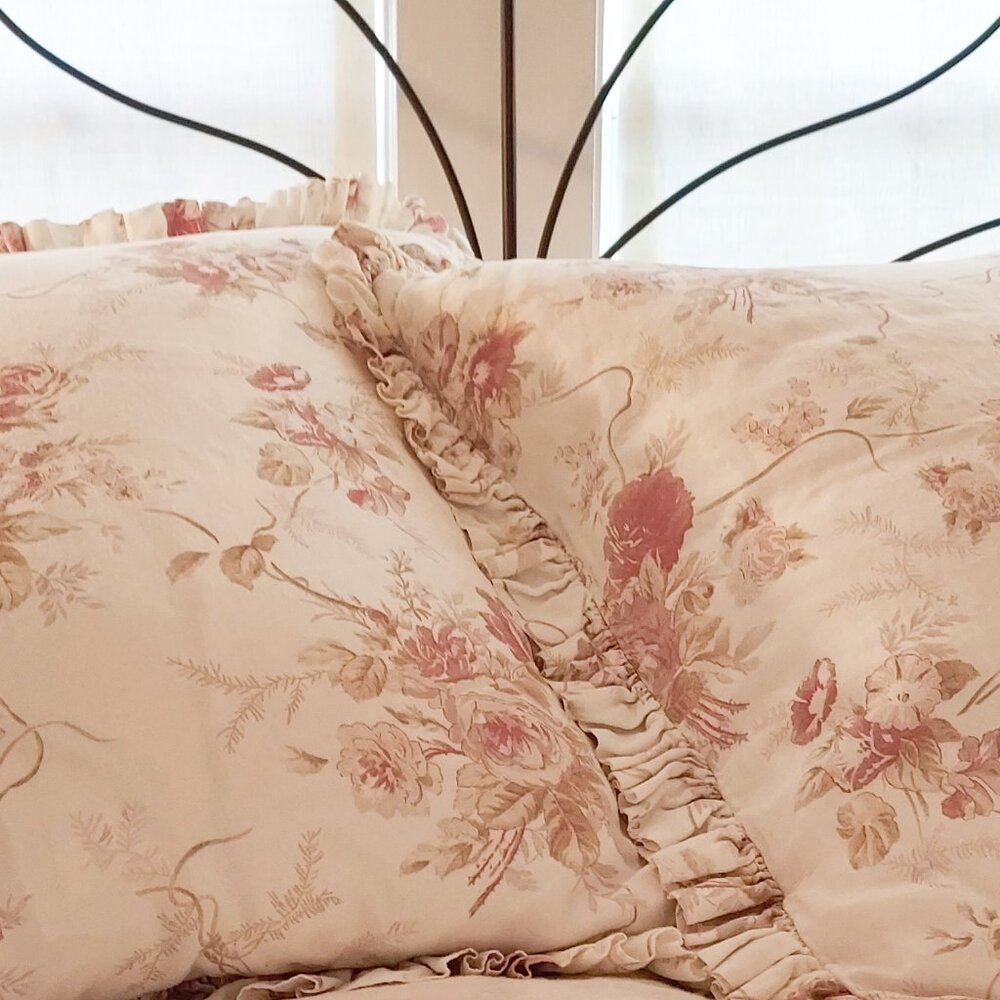 Custom Rare Rachel Aswell Shabby Chic "Truly Bloom" 30" Ruffled Euro Sham Pair